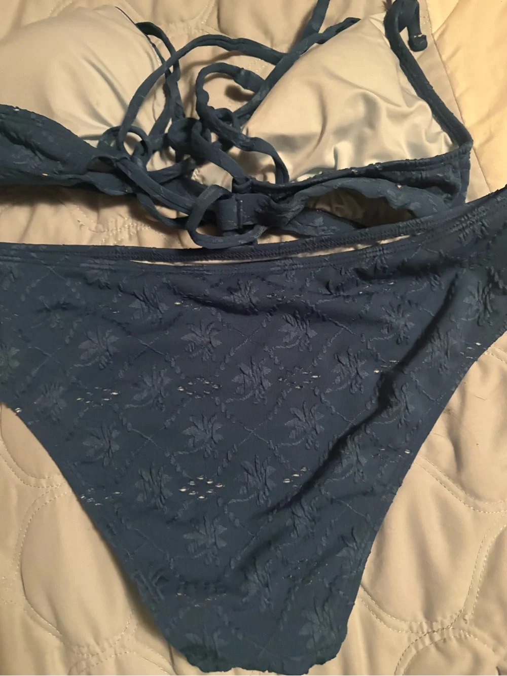 Cupshe Blue Textured Lace Bikini Set